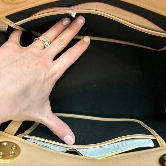 Vintage Dooney & Bourke Black Canvas & Naked Tan Leather East West Carpet Bag - Picture 12 of 15